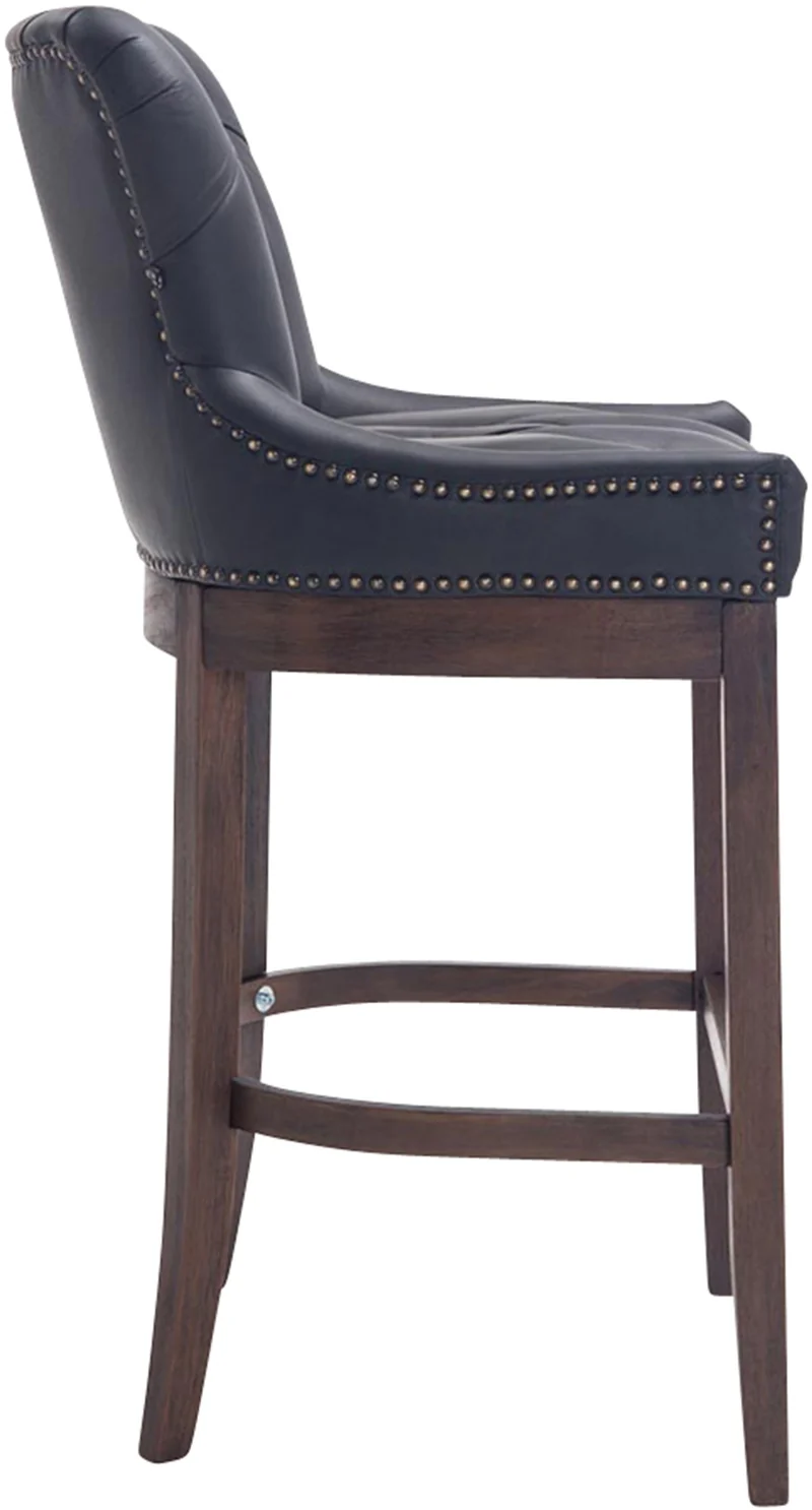 Tabouret de bar x1 avec assise en cuir véritable bois véritable cuir noir 10_0005053