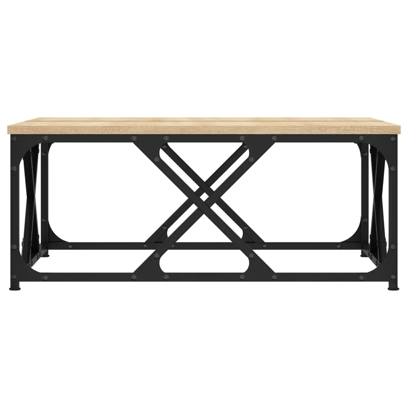 Table basse design industriel rustique 70 x 70 x 30 cm bois d'ingénierie et métal DEC038991