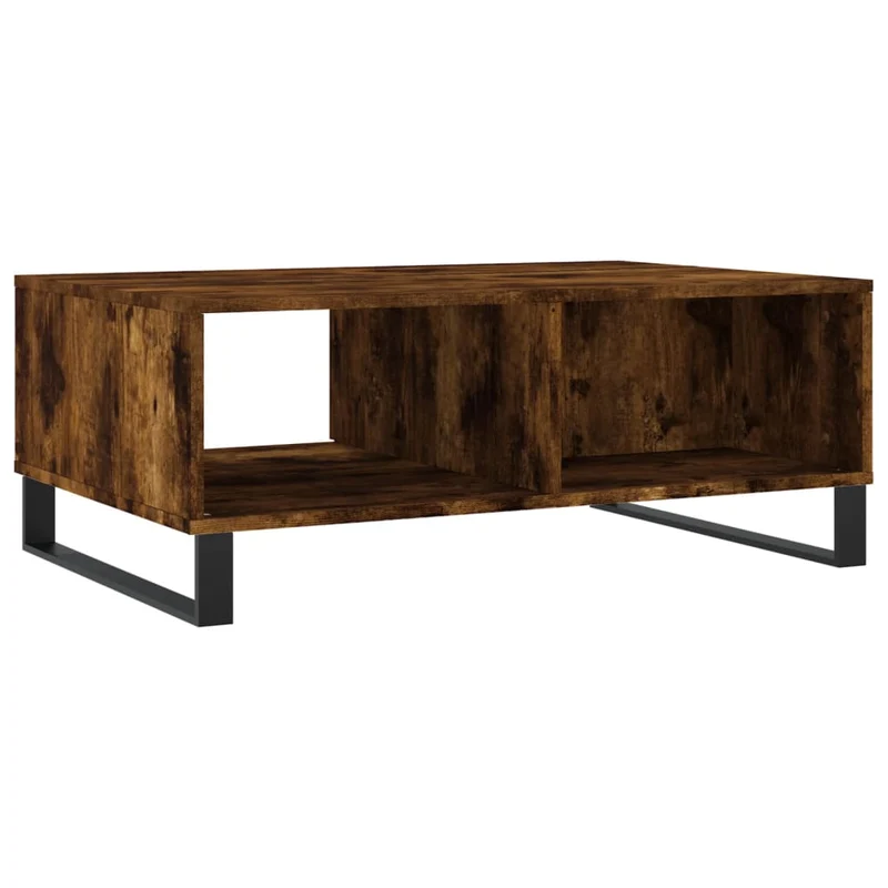 Table basse design rustique avec 2 compartiments 90 x 60 x 35 cm bois d'ingénierie marron et fer DEC038555
