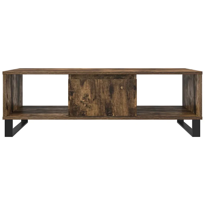 Table basse design rustique avec 3 compartiments 104 x 60 x 35 cm bois d'ingénierie marron et fer DEC038388