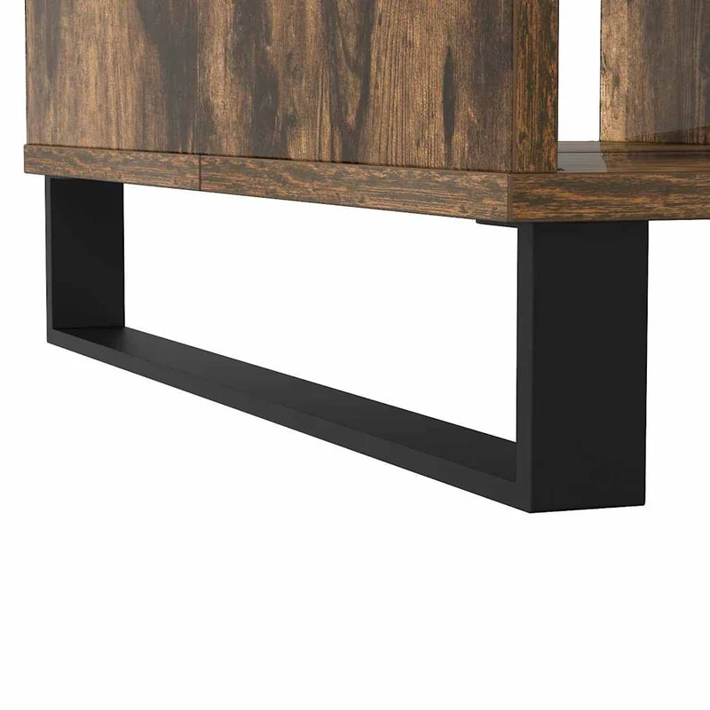 Table basse design rustique avec 3 compartiments 104 x 60 x 35 cm bois d'ingénierie marron et fer DEC038388