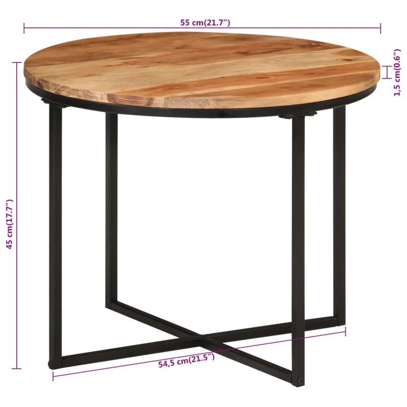 Table basse de salon design moderne 55 x 55 x 45 cm bois massif acacia et fer marron DEC037092