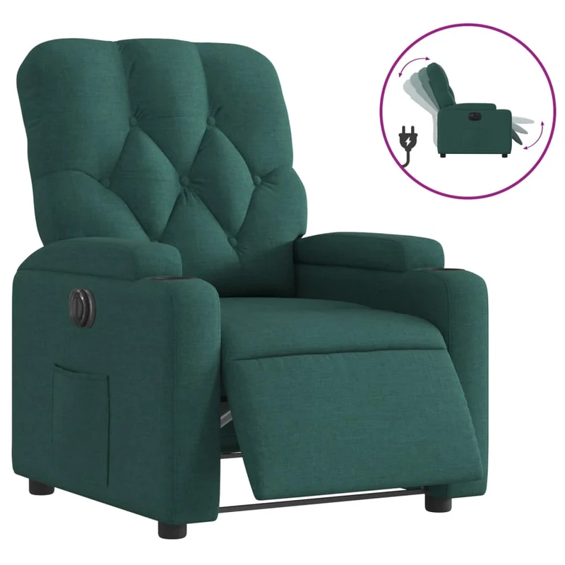 Fauteuil relax TV fonction d'inclinaison électrique très confortable en tissu vert foncé DEC028594