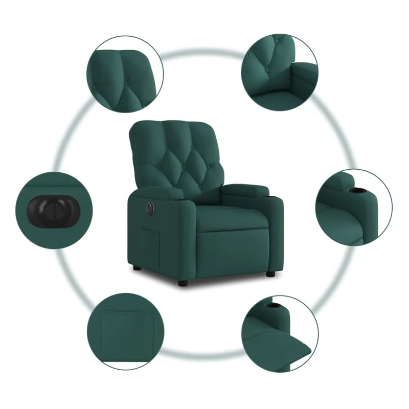 Fauteuil relax TV fonction d'inclinaison électrique très confortable en tissu vert foncé DEC028594