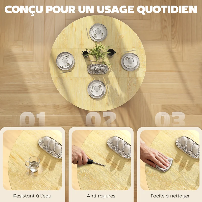 Table à manger pliante 4 personnes 100 x 100 x 75 cm gain de place roulettes verrouillables moderne épuré en bois chêne 21_0003376