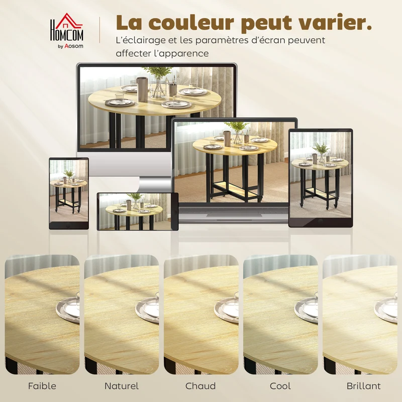 Table à manger pliante 4 personnes 100 x 100 x 75 cm gain de place roulettes verrouillables moderne épuré en bois chêne 21_0003376