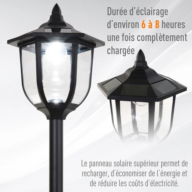 Lot de 2 lampadaire solaire extérieur 26,5 x 177 cm éclairage automatique détecteur de luminosité classique en PP noir 21_0007001