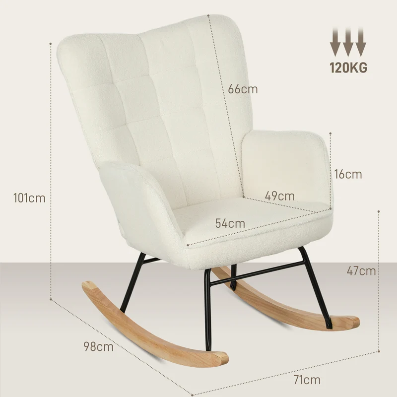 Fauteuil à bascule enveloppant chambre 71 x 98 x 101 cm assise rembourrée dossier scandinave en tissu polyester blanc 21_0003103