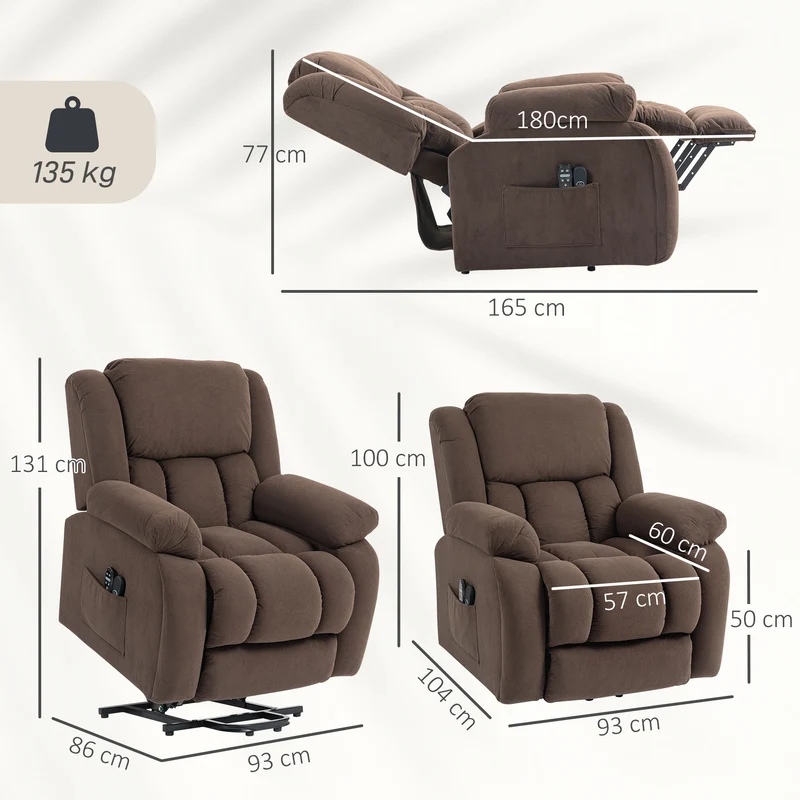 Fauteuil releveur électrique 93 x 104 x 100 cm 8 points massage chauffage lombaire cosy moderne en velours marron 21_0000909