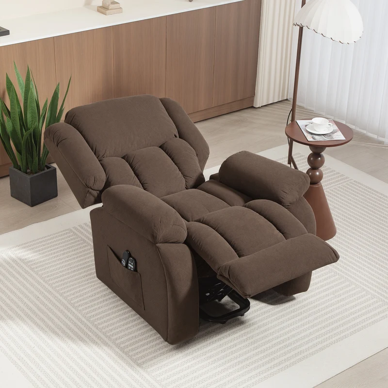 Fauteuil releveur électrique 93 x 104 x 100 cm 8 points massage chauffage lombaire cosy moderne en velours marron 21_0000909