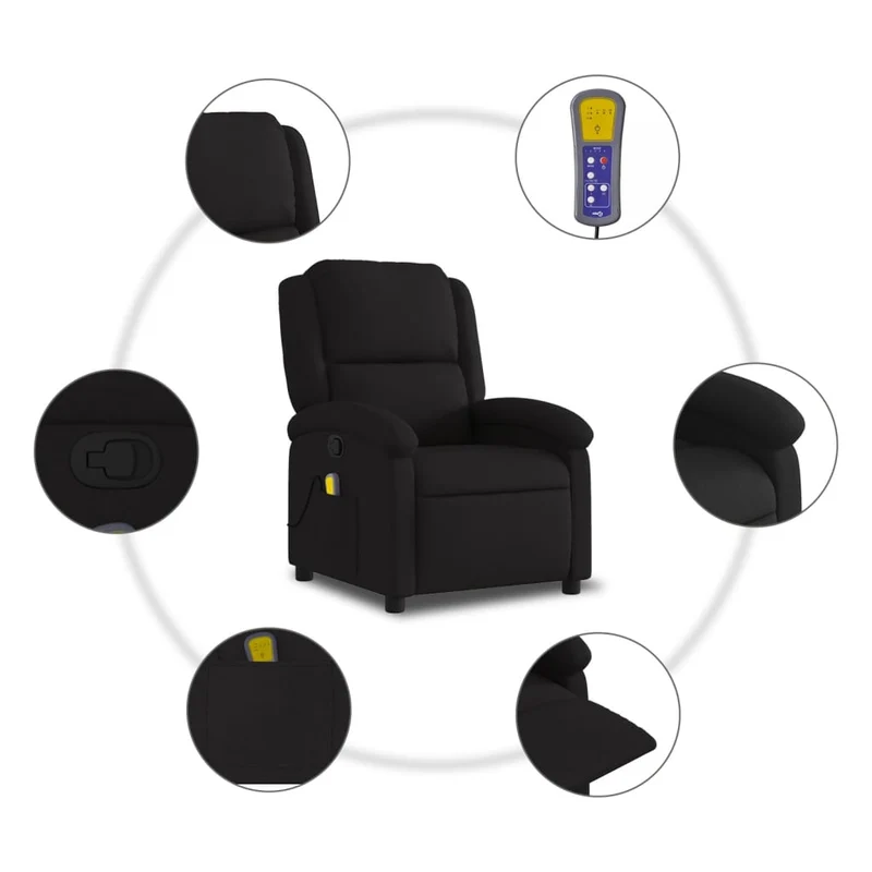 Fauteuil de relaxation TV fonction massage inclinable 6 points de massage en tissu noir DEC027042