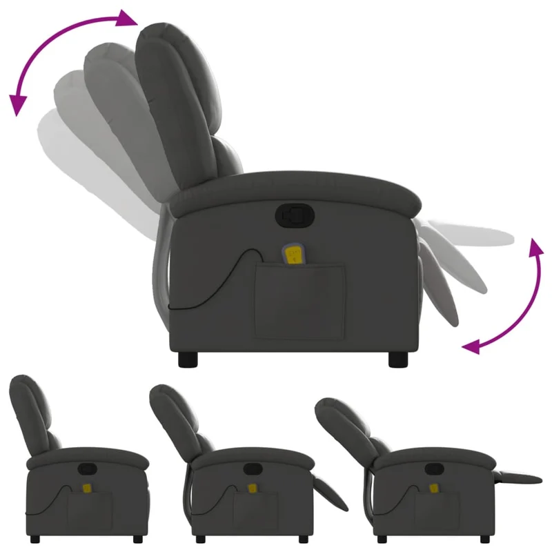 Fauteuil de relaxation TV fonction massage inclinable 6 points de massage en cuir véritable gris DEC026935