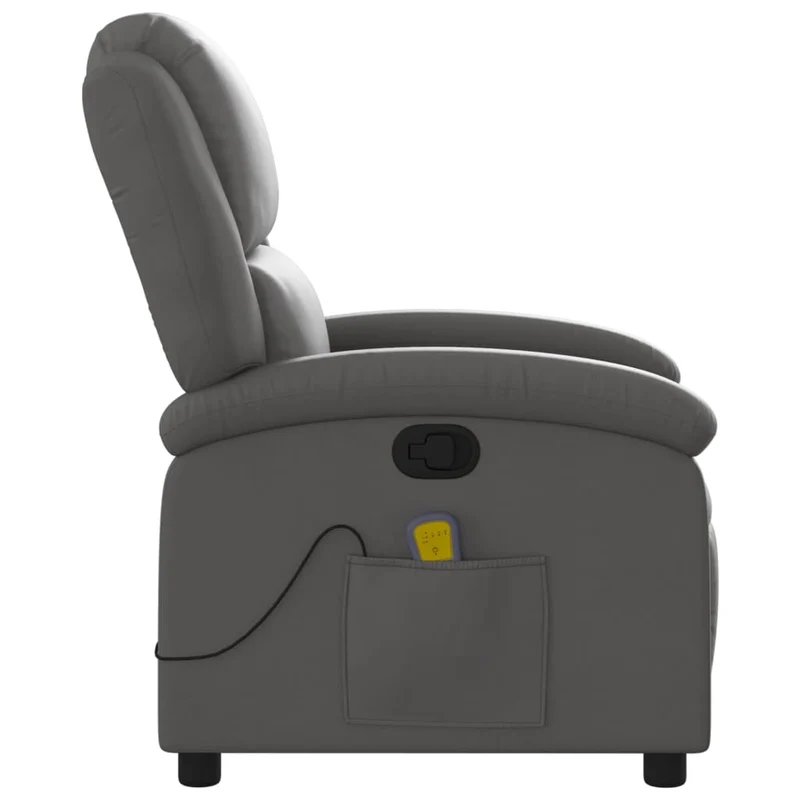 Fauteuil de relaxation TV fonction massage inclinable 6 points de massage en cuir véritable gris DEC026935