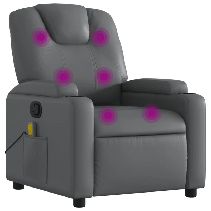 Fauteuil de relaxation TV fonction massage inclinable 6 points de massage en PVC gris DEC026972