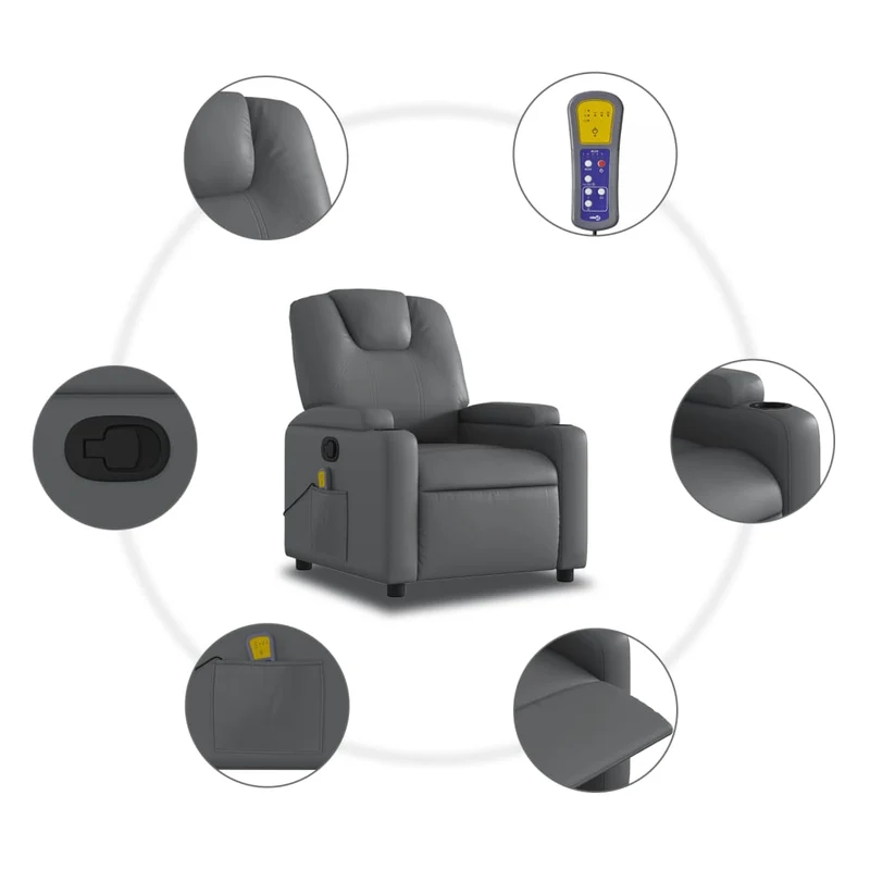 Fauteuil de relaxation TV fonction massage inclinable 6 points de massage en PVC gris DEC026972