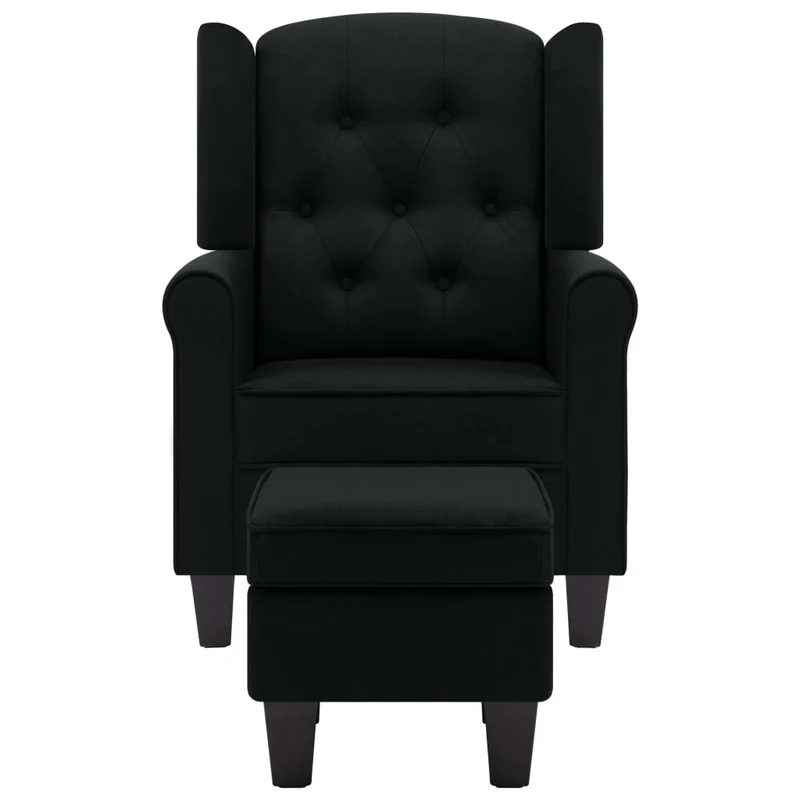 Fauteuil lounge design moderne et confortable avec repose-pieds en tissu noir DEC026840