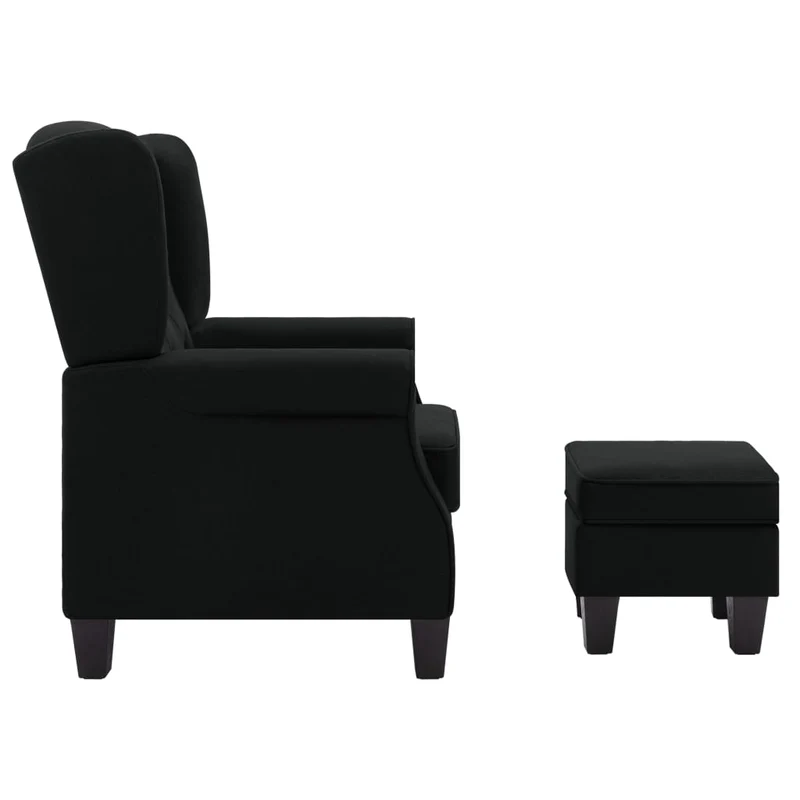 Fauteuil lounge design moderne et confortable avec repose-pieds en tissu noir DEC026840