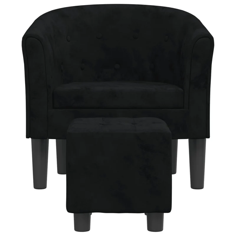 Fauteuil lounge design moderne avec repose-pieds dossier arrondi en velours noir DEC026841