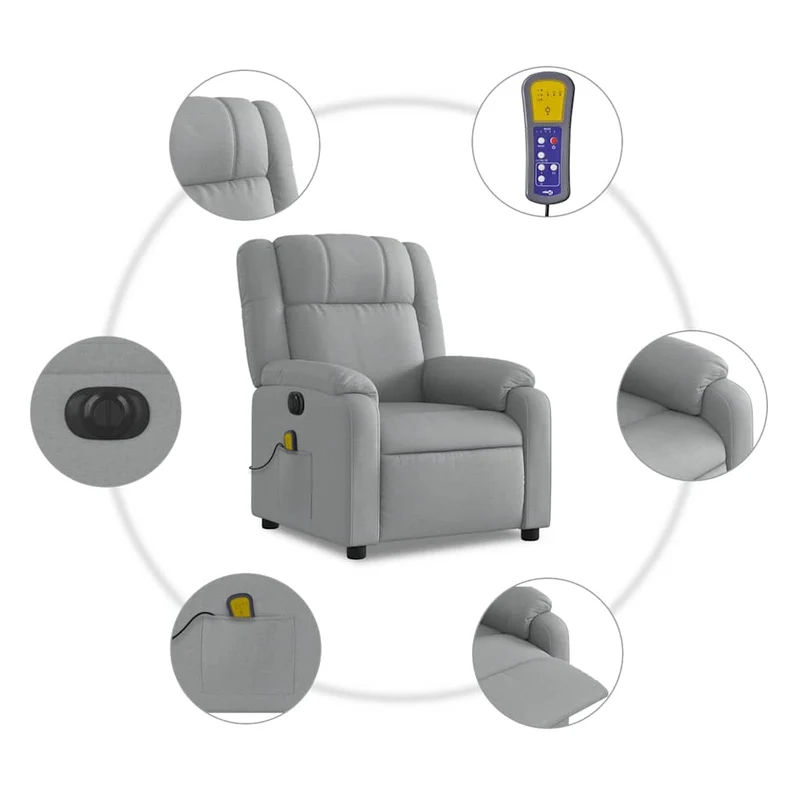 Fauteuil de relaxation TV fonction massage inclinable électrique 6 points de massage en tissu gris clair DEC027164