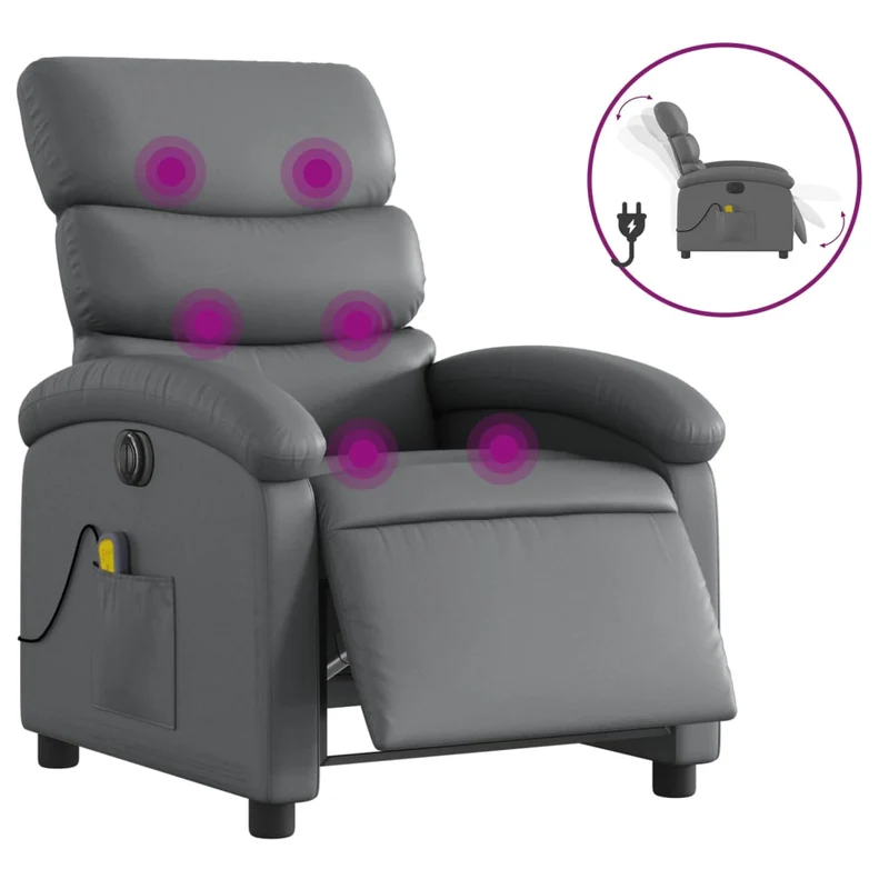 Fauteuil de relaxation TV fonction massage inclinable électrique 6 points de massage en PVC gris DEC027181