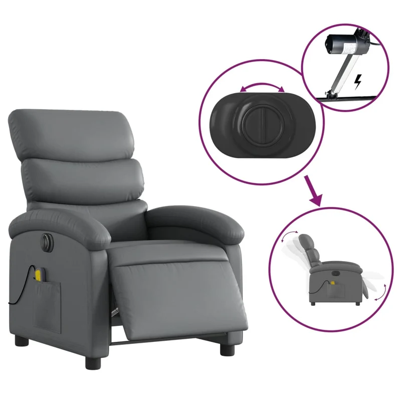 Fauteuil de relaxation TV fonction massage inclinable électrique 6 points de massage en PVC gris DEC027181