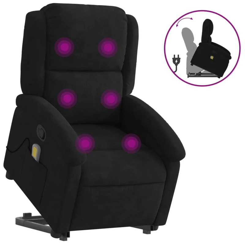Fauteuil de relaxation TV fonction massage inclinable levage électrique en velours noir DEC027074
