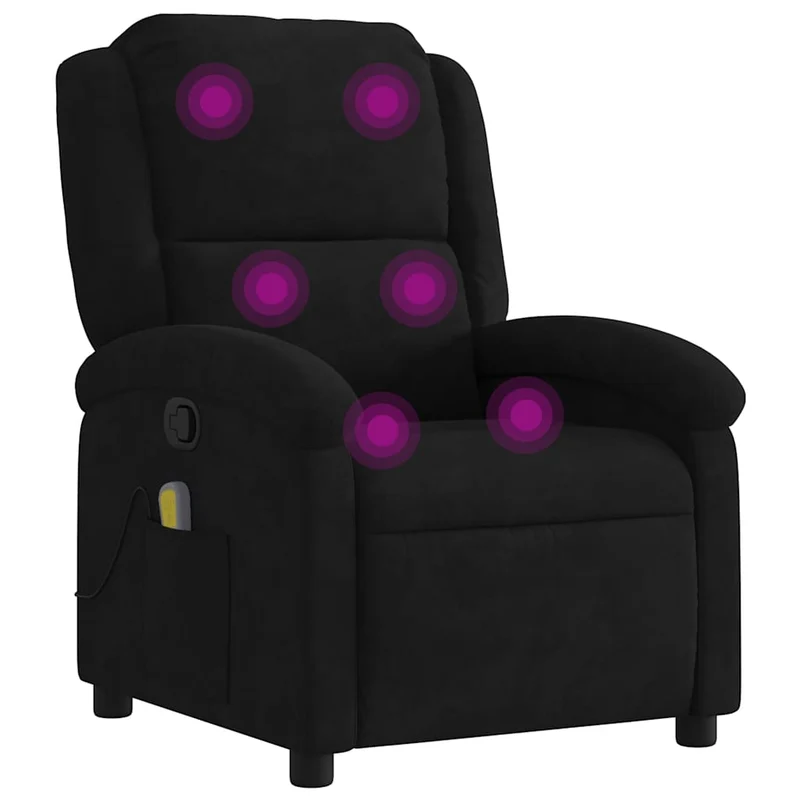 Fauteuil de relaxation TV fonction massage inclinable 6 points de massage en velours noir DEC027072