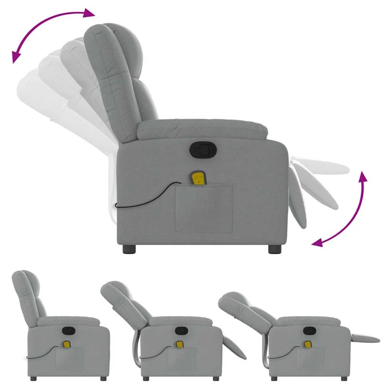 Fauteuil de relaxation TV fonction massage inclinable 6 points de massage en tissu gris clair DEC026908
