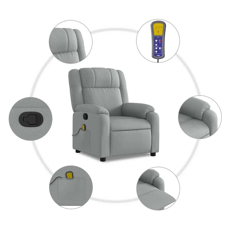 Fauteuil de relaxation TV fonction massage inclinable 6 points de massage en tissu gris clair DEC026908