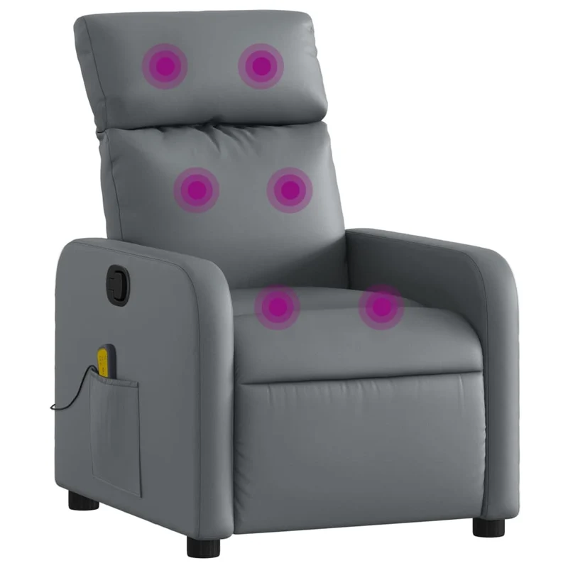 Fauteuil de relaxation TV fonction massage inclinable 6 points de massage en PVC gris DEC026976