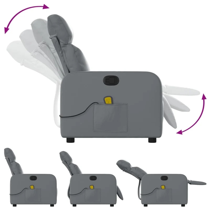 Fauteuil de relaxation TV fonction massage inclinable 6 points de massage en PVC gris DEC026976