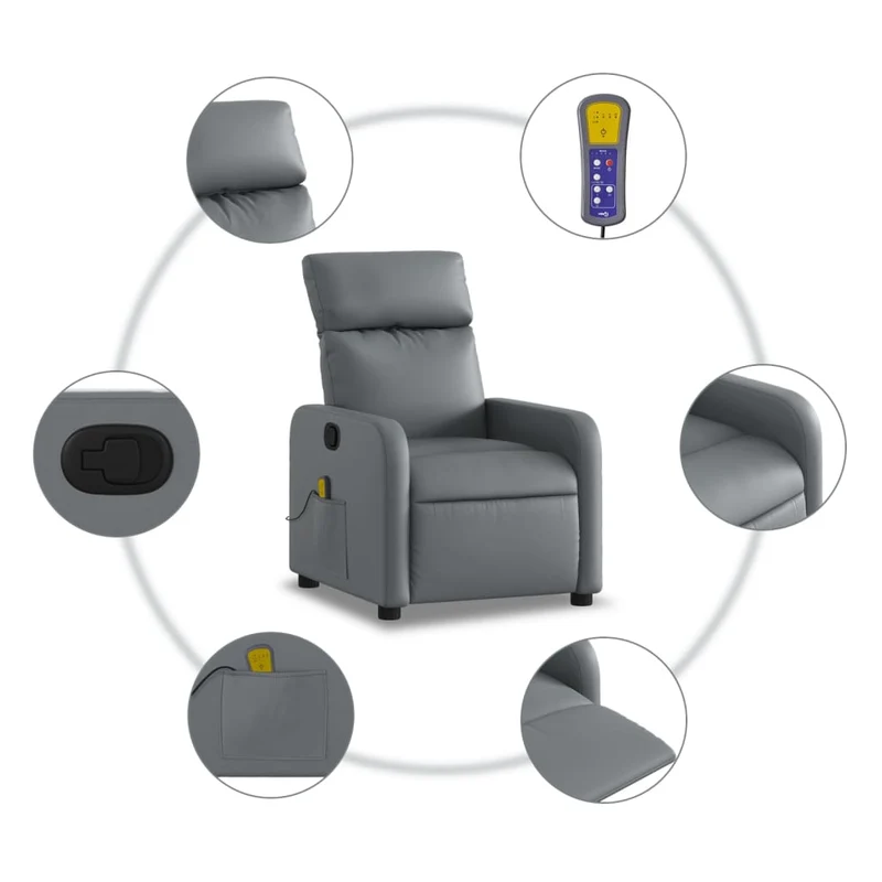 Fauteuil de relaxation TV fonction massage inclinable 6 points de massage en PVC gris DEC026976