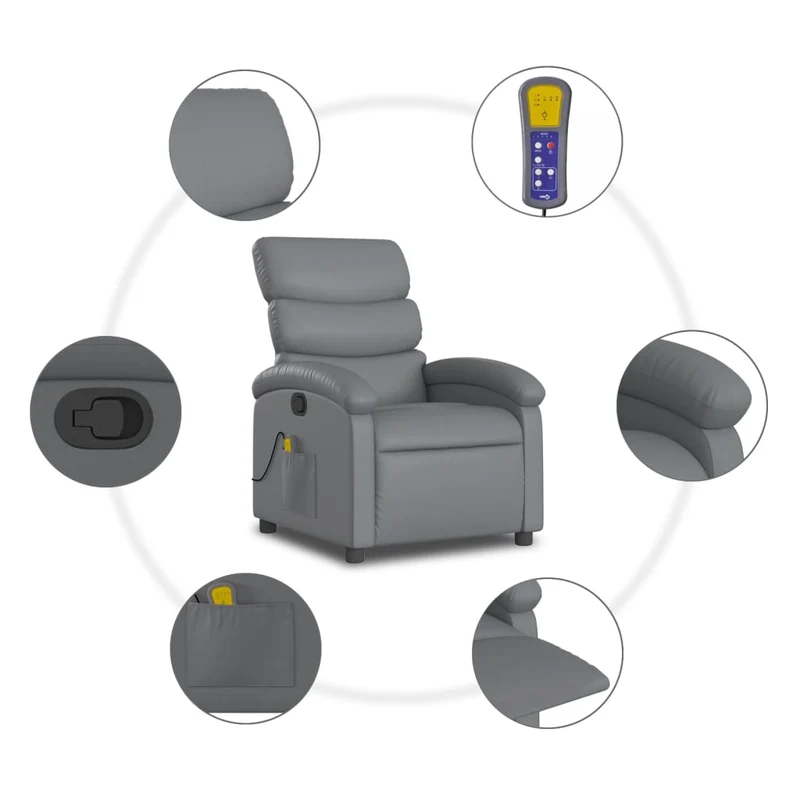 Fauteuil de relaxation TV fonction massage inclinable 6 points de massage en PVC gris DEC026977