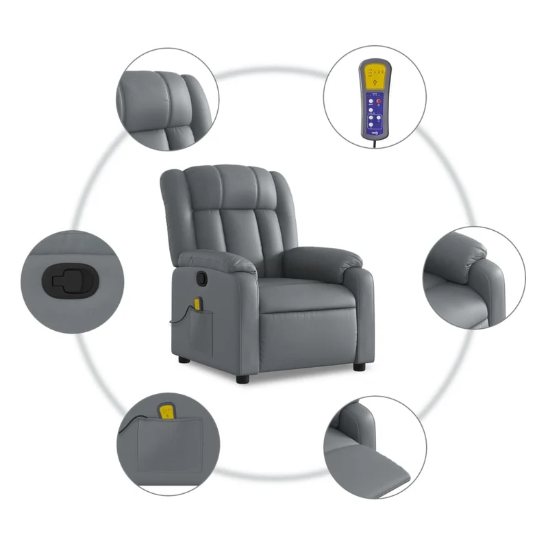 Fauteuil de relaxation TV fonction massage inclinable 6 points de massage en PVC gris DEC026980