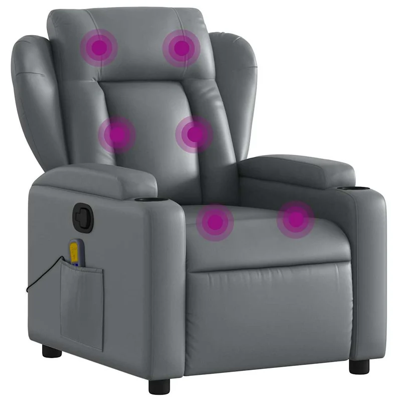Fauteuil de relaxation TV fonction massage inclinable 6 points de massage en PVC gris DEC026971
