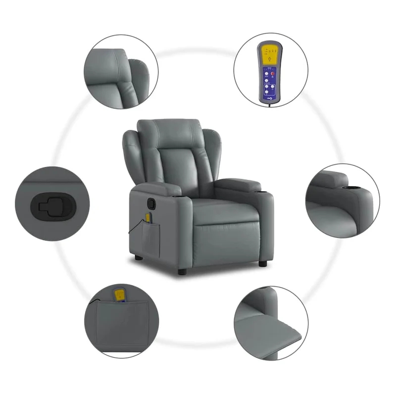 Fauteuil de relaxation TV fonction massage inclinable 6 points de massage en PVC gris DEC026971