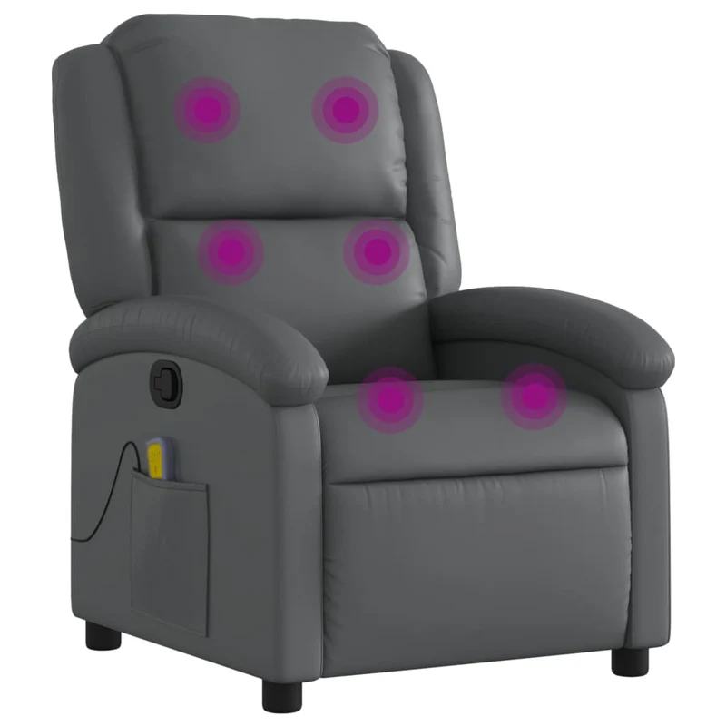 Fauteuil de relaxation TV fonction massage inclinable 6 points de massage en PVC gris DEC026969
