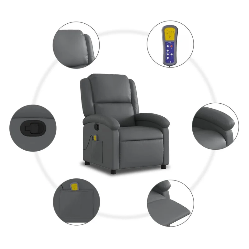 Fauteuil de relaxation TV fonction massage inclinable 6 points de massage en PVC gris DEC026969