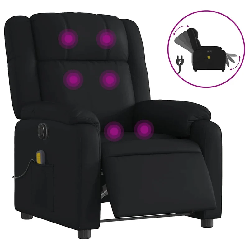Fauteuil de relaxation TV fonction massage inclinable électrique 6 points de massage en PVC noir DEC027219