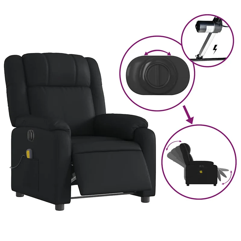 Fauteuil de relaxation TV fonction massage inclinable électrique 6 points de massage en PVC noir DEC027219