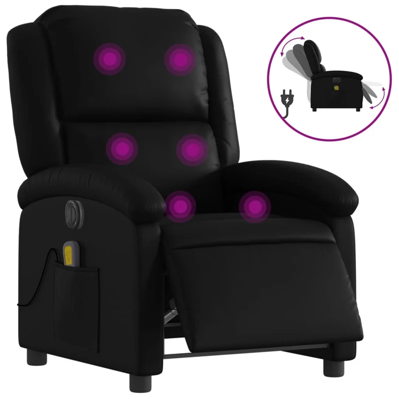 Fauteuil de relaxation TV fonction massage inclinable électrique en PVC noir DEC027213