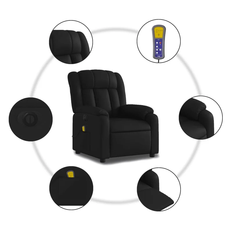 Fauteuil de relaxation TV fonction massage inclinable électrique 6 points de massage en PVC noir DEC027212