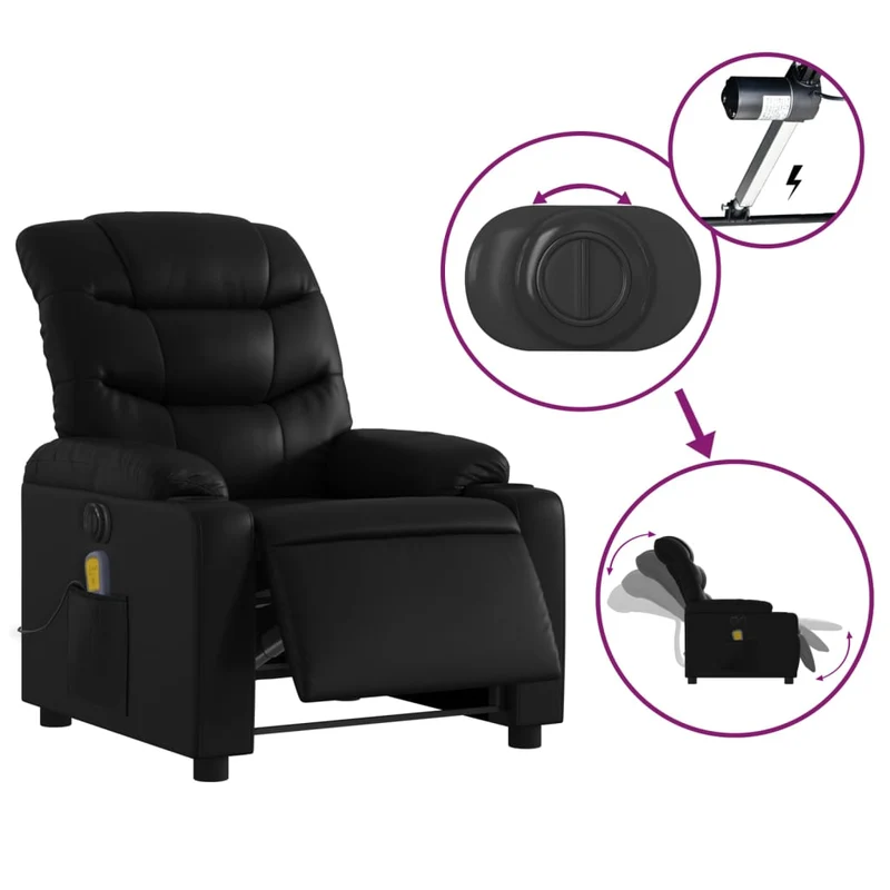 Fauteuil de relaxation TV fonction massage inclinable électrique 6 points de massage en PVC noir DEC027211