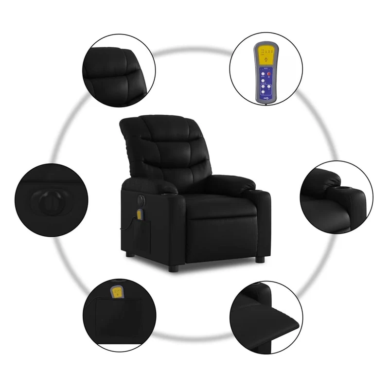 Fauteuil de relaxation TV fonction massage inclinable électrique 6 points de massage en PVC noir DEC027211