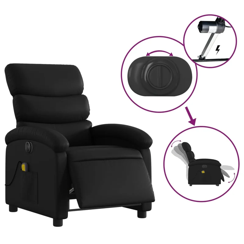 Fauteuil de relaxation TV fonction massage inclinable électrique 6 points de massage en PVC noir DEC027208