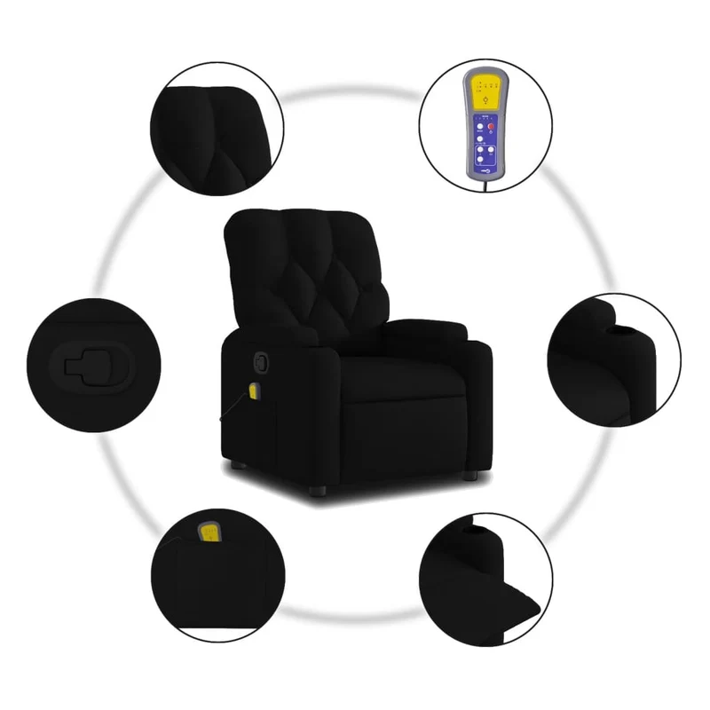 Fauteuil de relaxation TV fonction massage inclinable massage par vibrations par 6 points en tissu noir DEC027061