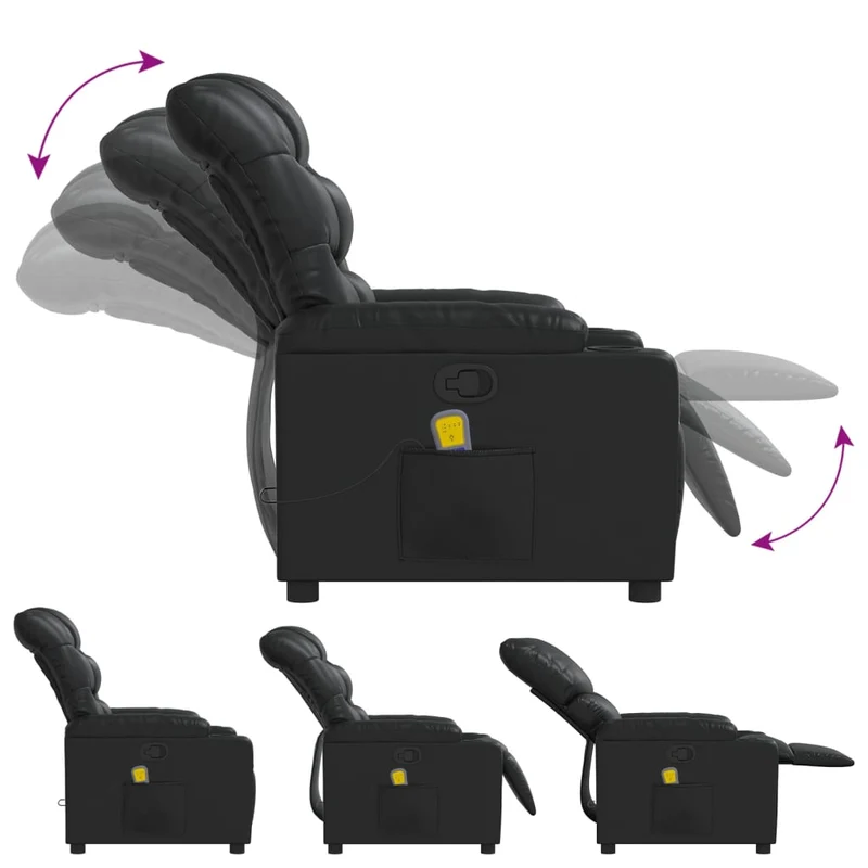 Fauteuil de relaxation TV fonction massage inclinable 6 points de massage en PVC noir DEC027037