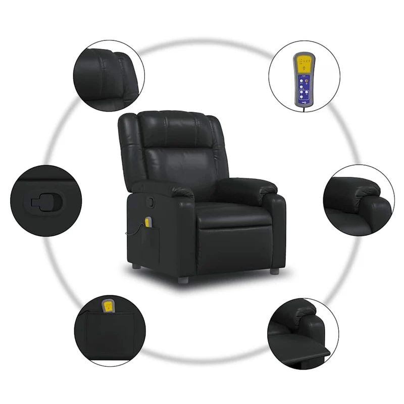 Fauteuil de relaxation TV fonction massage inclinable 6 points de massage en PVC noir DEC027033
