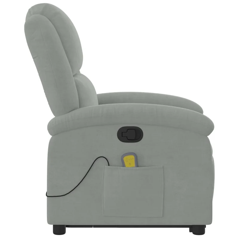 Fauteuil de relaxation TV fonction massage inclinable en tissu gris clair velours DEC026934
