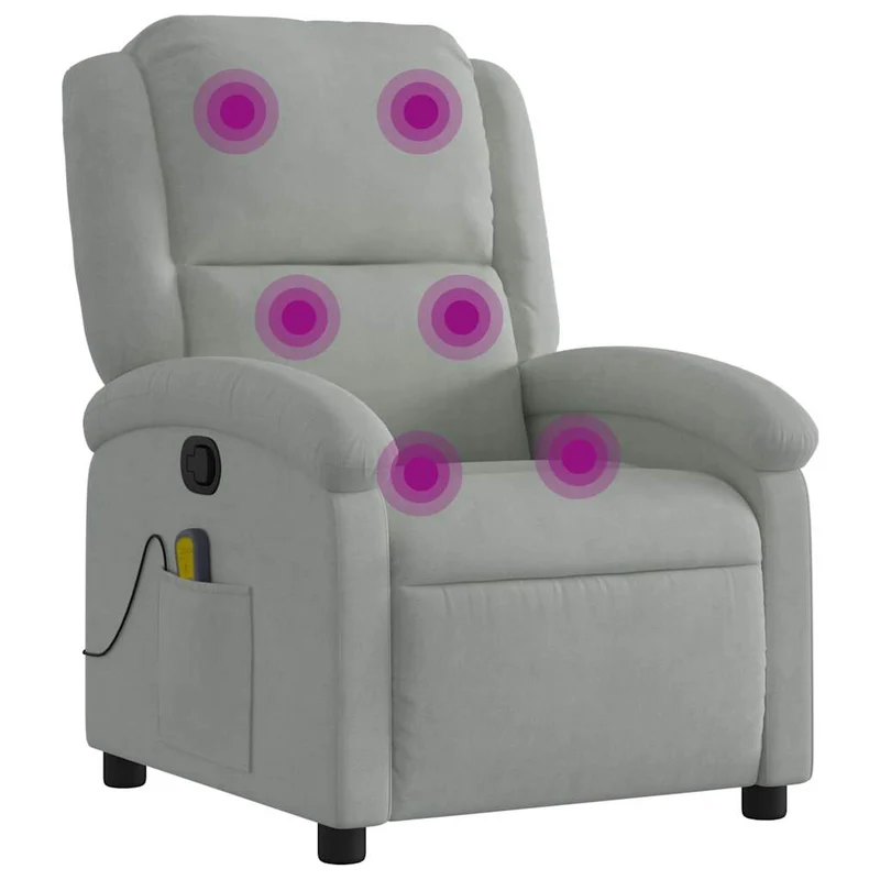 Fauteuil de relaxation TV fonction massage inclinable 6 points de massage en velours gris clair DEC026931